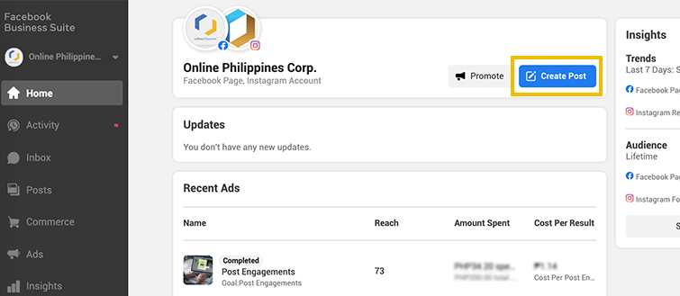 Create post on Facebook Business Suite